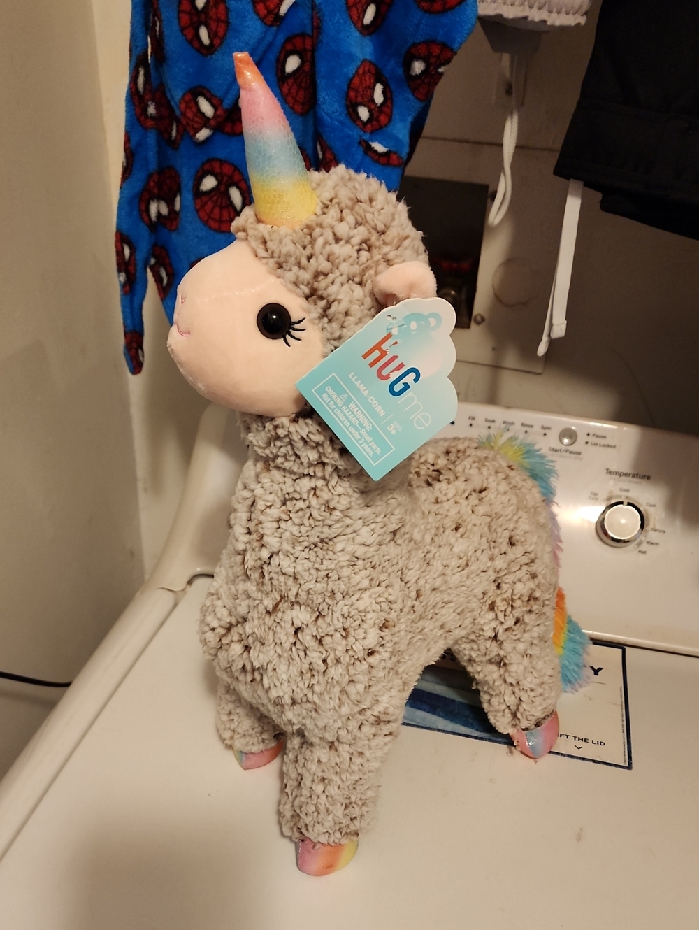 Hug Me Plush Llama Unicorn Stuffed Animal - Beige with Rainbow Horn